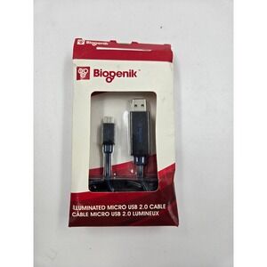 Biogenik Illuminated Micro USB 2.0 Cable 1m 3.2ft Blue LED Charging BGK812 NEW